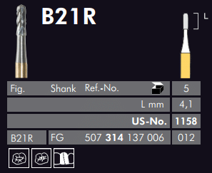 Meisinger Black Cobra Tungsten Carbide Bur B21R FG 012 L 4.1mm