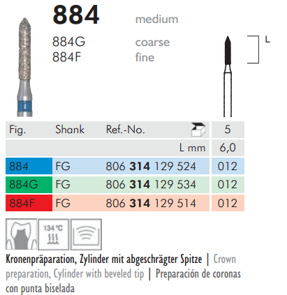 Mesinger Diamond Cylinder Pointed 884G FG 012 Coarse L 6.0mm