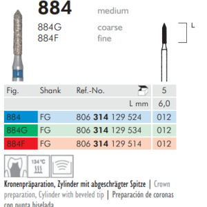 Mesinger Diamond Cylinder Pointed 884F FG 012 Fine L 6.0mm