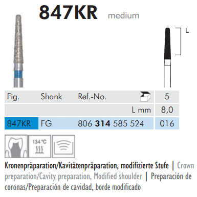 Meisinger Diamond Tapered Round Edge 847KR FG 016 Medium L 8.0mm