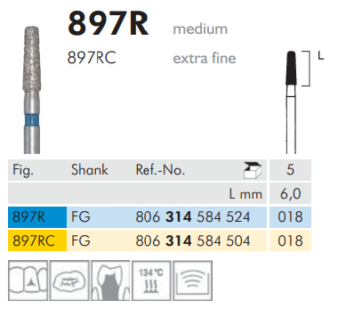 Meisinger Diamond Tapered Round End 897RC FG 018 Extra Fine L 6.0mm