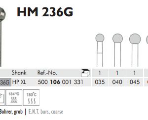 Meisinger Tungsten Carbide Instruments HM 236G HP XL E.N.T. Burs Coarse 70mm