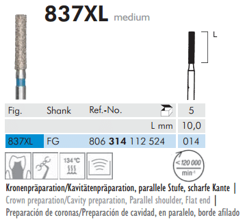 Meisinger Diamond Cylinder 837XL FG 014 Medium L 10.0mm