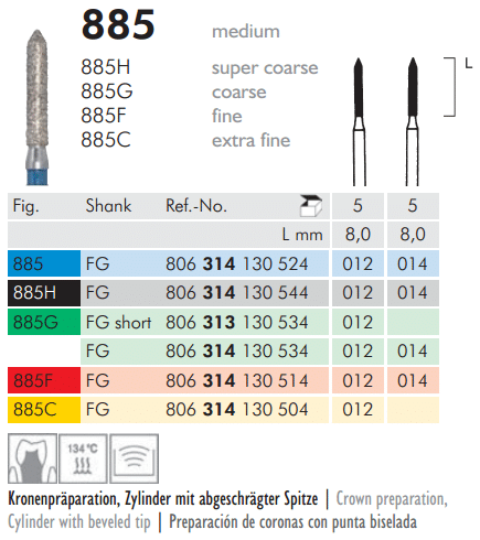 Mesinger Diamond Cylinder Pointed 885G FG Coarse
