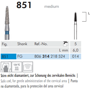 Meisinger Diamond Tapered Round End 851 FG 014 Medium L 6.0mm