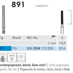 Meisinger Diamond Tapered Flat End 891 FG 014 Medium L 12.0mm