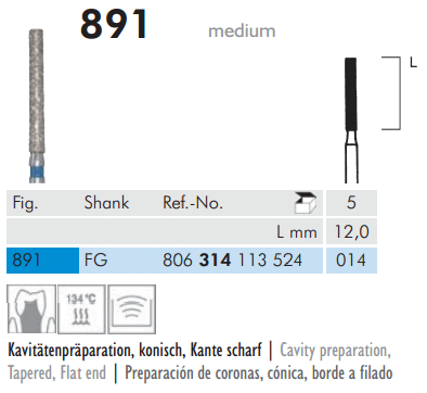 Meisinger Diamond Tapered Flat End 891 FG 014 Medium L 12.0mm