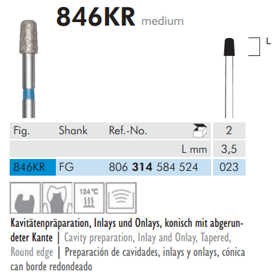 Meisinger Diamond Tapered Round Edge 846KR FG 023 Medium L 3.5mm