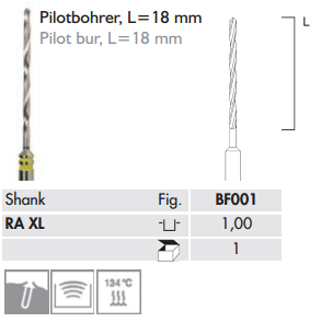 Meisinger Pilot Burs RA XL L=18 mm Diameter 1.0mm