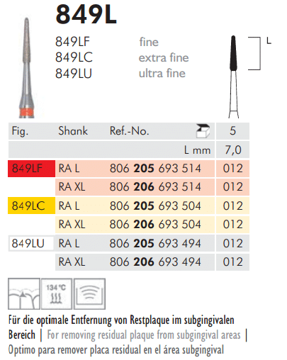 Meisinger Diamond Tapered Round End 849LU RA XL 012 Ultra Fine L 7.0mm