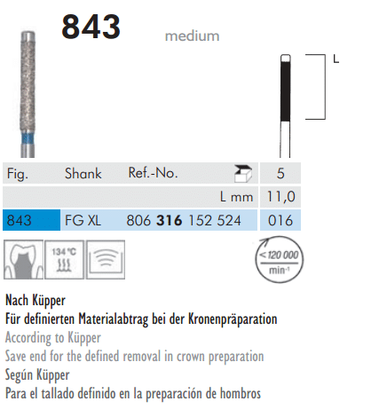 Meisinger Diamond Cylinder End Non Coated 843 FG XL 016 Medium L 11.0mm