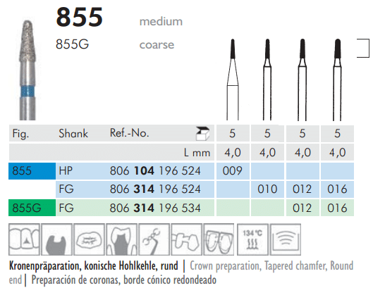 Meisinger Diamond Tapered Round End 855G FG Coarse