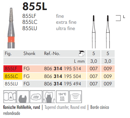 Meisinger Diamond Tapered Round End 855LU FG Ultra Fine