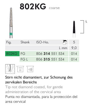 Meisinger Diamond Tapered Round End 802KG FG-L Coarse 014 L 9.0mm