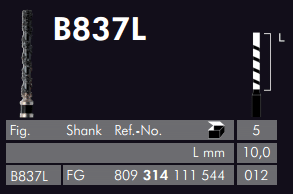 Meisinger Germany Black Cobra Diamond Bur # B837L-012-FG L 10.0mm