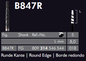 Meisinger Germany Black Cobra Diamond Bur Round Edge # B847R-018-FG L 8.0mm