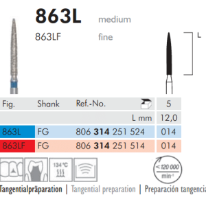 Meisinger Diamond Flame 863L 014 FG Medium L 12.0mm