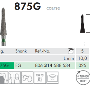 Meisinger Diamond Tapered Round End 875G FG 025 Coarse L 10.0mm