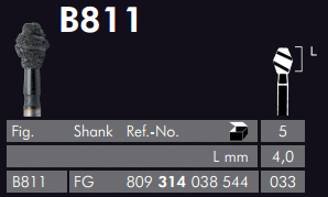 Meisinger Germany Black Cobra Diamond Bur # B811-033-FG L 4.0mm