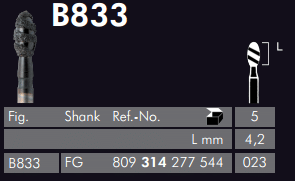 Meisinger Germany Black Cobra Diamond Bur # B833-023-FG L4.2 mm