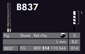 Meisinger Germany Black Cobra Diamond Bur # B837-014-FG L 8.0mm