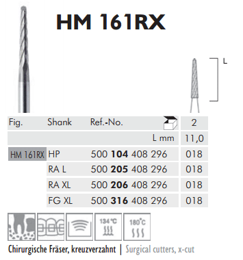 Meisinger Surgical Cutters of Tungsten Carbide HM161RX HP 018