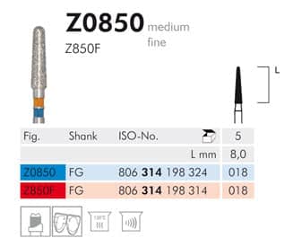 Meisinger Diamond Z0850F FG 018 Fine L 8.0mm