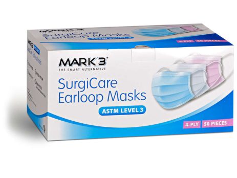 MARK3 SurgiCare Blue Earloop Face Masks Level 3 4ply 50/bx.
