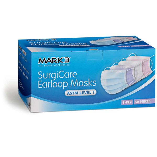 MARK3 SurgiCare Lavender Earloop Face Masks Level 1 3ply 50/bx.