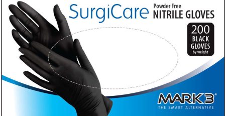 MARK3 SurgiCare Medium Black Nitrile Gloves 3.1 mil 200/bx.*