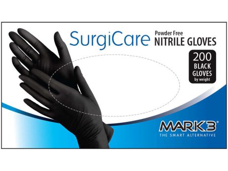 MARK3 SurgiCare Medium Black Nitrile Gloves 3.1 mil 200/bx.*