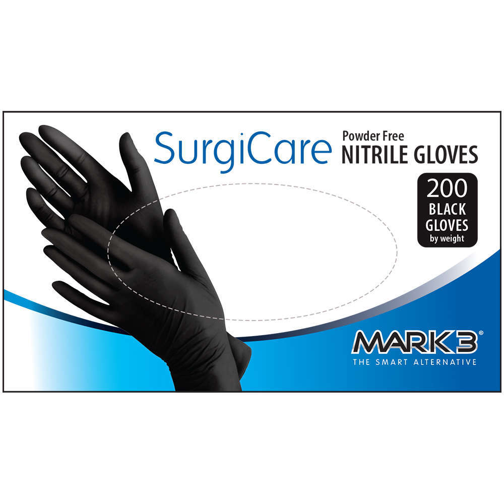 MARK3 SurgiCare Medium Black Nitrile Gloves 3.1 mil 200/bx.*