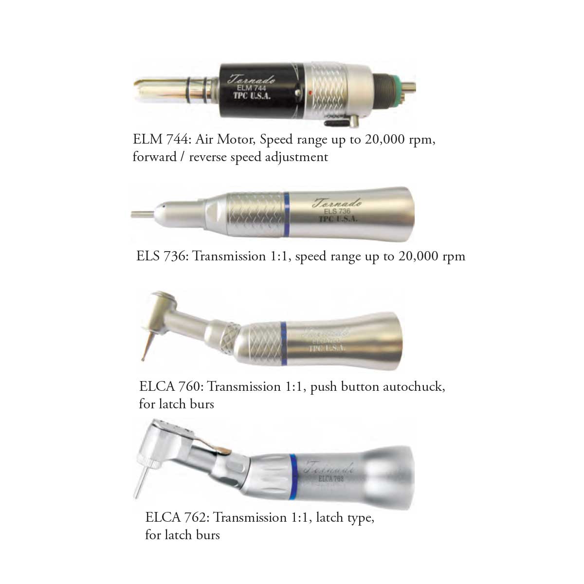 TPC EXOMUS low speed handpiece with contra angle and straight nose